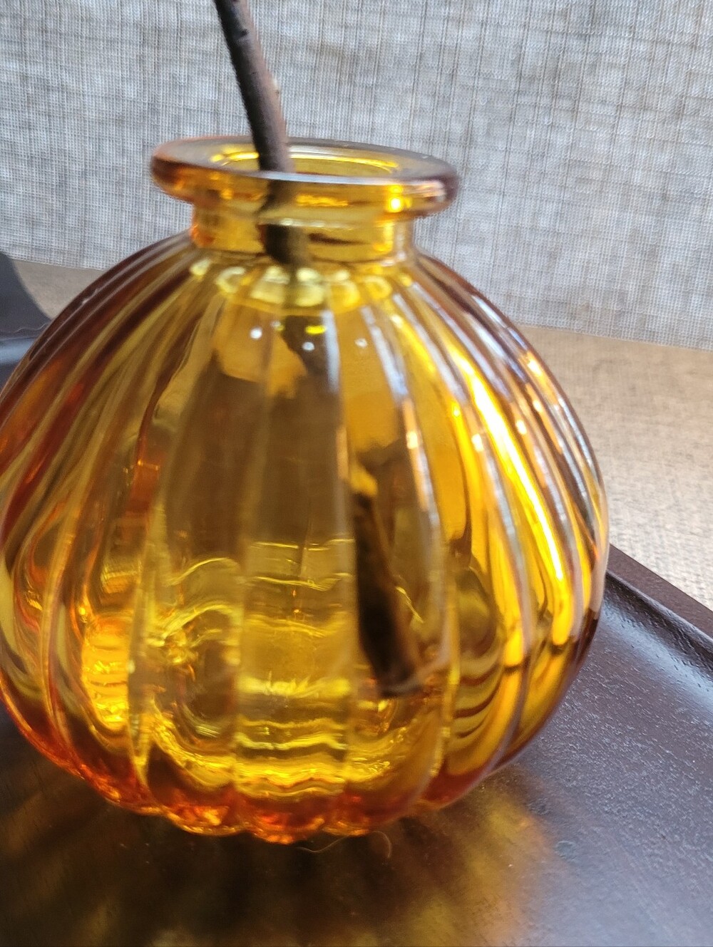 Ribbed Amber Glass Accent Vase